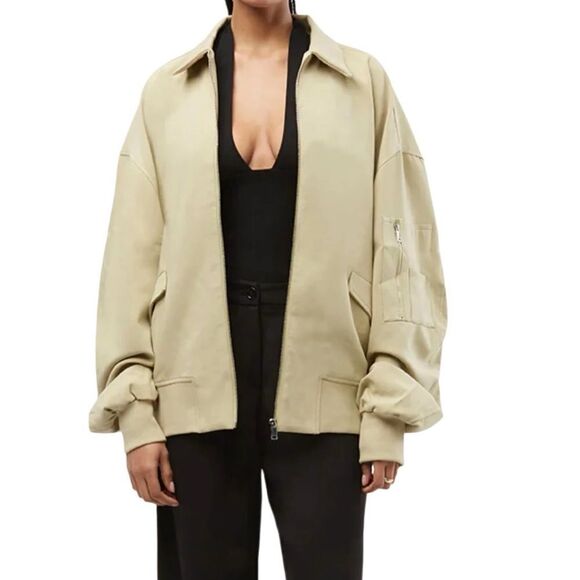 WeWoreWhat Twill Bomber Jacket in Oat - Picture 2 of 13